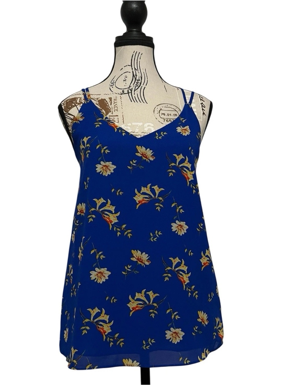 Naked Zebra Blue Floral Blouse Women’s Small Spring Summer Tank Top New No Tags